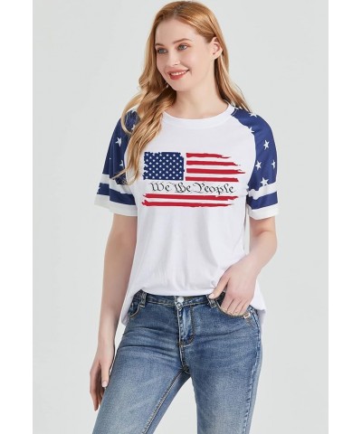 American Flag T Shirt Women 4th of July Shirts Patriotic Shirt Raglan Short Sleeve Graphic Tee Tops The People $12.53 T-Shirts