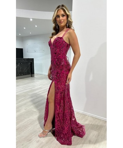 Women's Lace Prom Dresses with Slit Spaghetti Straps Long Applique Tulle Sweetheart Formal Evening Gowns DE53 Sky Blue $26.65...