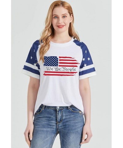 American Flag T Shirt Women 4th of July Shirts Patriotic Shirt Raglan Short Sleeve Graphic Tee Tops The People $12.53 T-Shirts