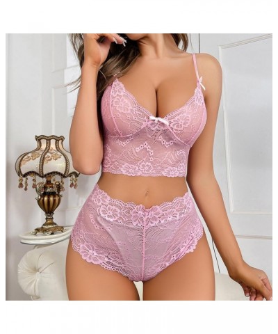 Womens Lingeries See Through Floral Lace Pajamas High Waist Bra and Panty 2 Piece Women's Lingerie, Sleep & Lounge Pink $8.09...