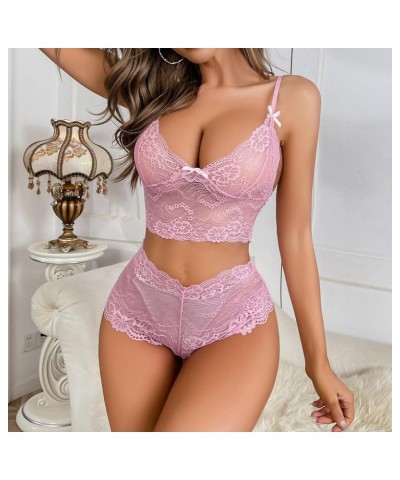 Womens Lingeries See Through Floral Lace Pajamas High Waist Bra and Panty 2 Piece Women's Lingerie, Sleep & Lounge Pink $8.09...