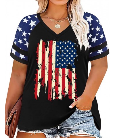 Plus Size Tops American Flag Shirts Womens V Neck Patriotic Tshirt USA Graphic Tee 4th of July T-Shirt Black2 $13.49 T-Shirts