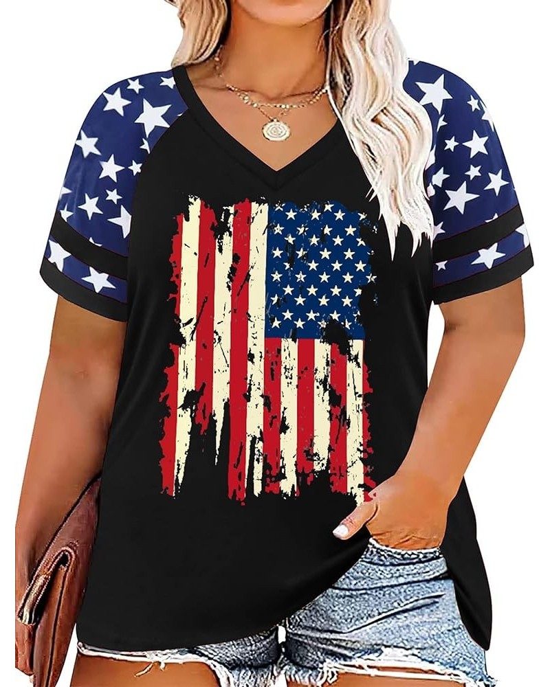 Plus Size Tops American Flag Shirts Womens V Neck Patriotic Tshirt USA Graphic Tee 4th of July T-Shirt Black2 $13.49 T-Shirts