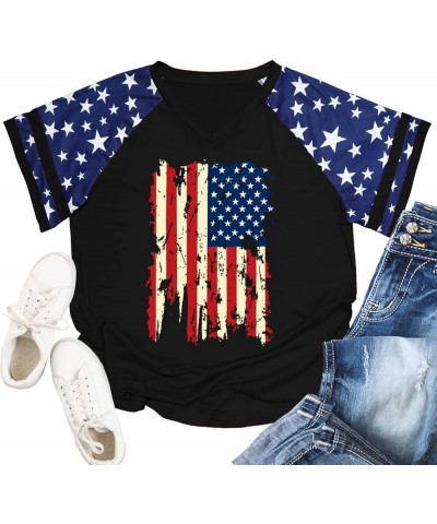 Plus Size Tops American Flag Shirts Womens V Neck Patriotic Tshirt USA Graphic Tee 4th of July T-Shirt Black2 $13.49 T-Shirts