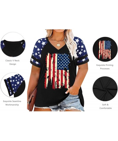 Plus Size Tops American Flag Shirts Womens V Neck Patriotic Tshirt USA Graphic Tee 4th of July T-Shirt Black2 $13.49 T-Shirts