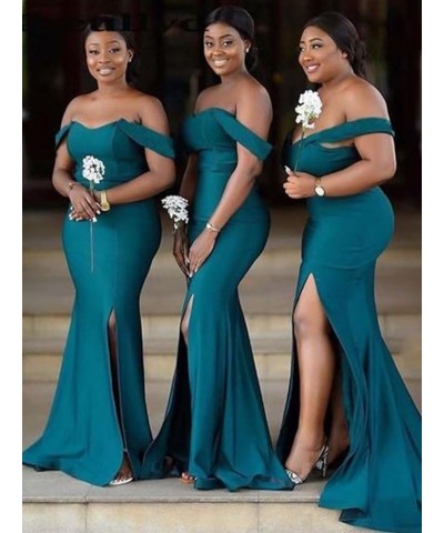 Off Shoulder Mermaid Bridesmaid Dresses Long Satin Split Prom Dress Bodycon Formal Gowns with Slit Champagne $36.55 Dresses