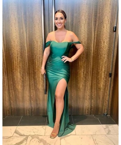 Off Shoulder Mermaid Bridesmaid Dresses Long Satin Split Prom Dress Bodycon Formal Gowns with Slit Champagne $36.55 Dresses