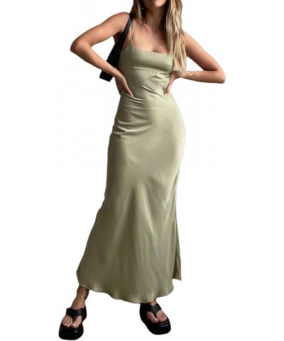 Women Cut Out Sexy Bodycon Maxi Dresses Y2K Spaghetti Strap Backless Cami Dress Low Cut Split Elegant Party Gown G-green $9.2...