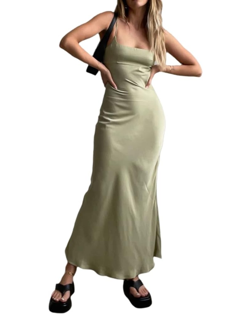 Women Cut Out Sexy Bodycon Maxi Dresses Y2K Spaghetti Strap Backless Cami Dress Low Cut Split Elegant Party Gown G-green $9.2...