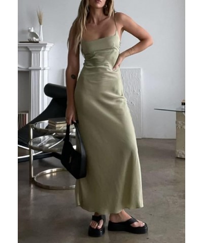 Women Cut Out Sexy Bodycon Maxi Dresses Y2K Spaghetti Strap Backless Cami Dress Low Cut Split Elegant Party Gown G-green $9.2...