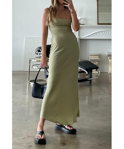 Women Cut Out Sexy Bodycon Maxi Dresses Y2K Spaghetti Strap Backless Cami Dress Low Cut Split Elegant Party Gown G-green $9.2...