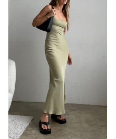 Women Cut Out Sexy Bodycon Maxi Dresses Y2K Spaghetti Strap Backless Cami Dress Low Cut Split Elegant Party Gown G-green $9.2...