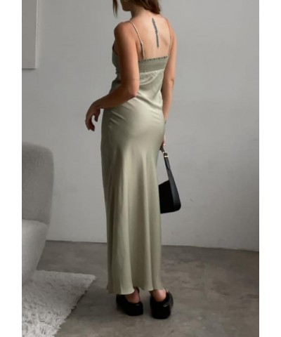 Women Cut Out Sexy Bodycon Maxi Dresses Y2K Spaghetti Strap Backless Cami Dress Low Cut Split Elegant Party Gown G-green $9.2...