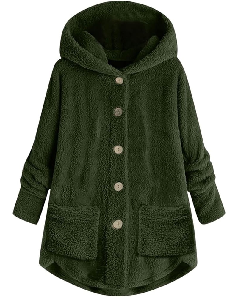 Plus Size Warm Coats Jacket for Women,Warm Winter Cute Button Down Hooded Tops Teddy Coat Outerwear with Pockets 2022 06green...