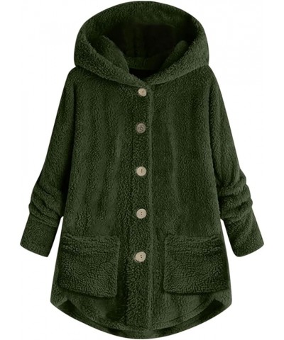 Plus Size Warm Coats Jacket for Women,Warm Winter Cute Button Down Hooded Tops Teddy Coat Outerwear with Pockets 2022 06green...