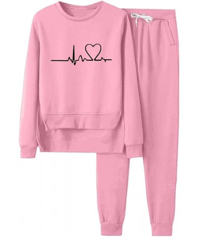 Christmas Outfits For Women Sweatsuit 2 Piece, Crew Neck Sweatshirt and Sweatpants Irregular Hem Pullover Tracksuit Sets Pink...