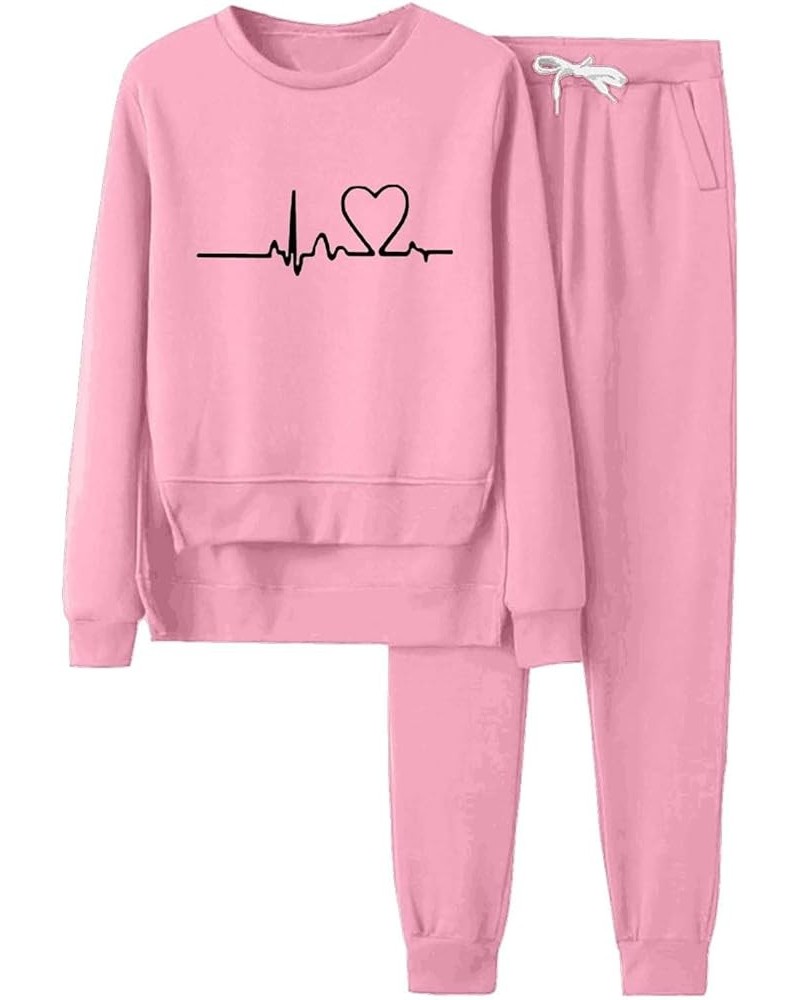 Christmas Outfits For Women Sweatsuit 2 Piece, Crew Neck Sweatshirt and Sweatpants Irregular Hem Pullover Tracksuit Sets Pink...