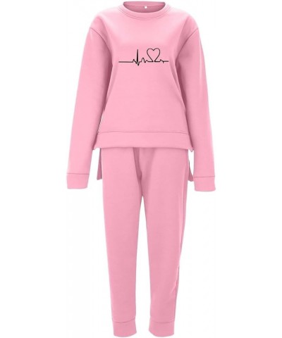 Christmas Outfits For Women Sweatsuit 2 Piece, Crew Neck Sweatshirt and Sweatpants Irregular Hem Pullover Tracksuit Sets Pink...