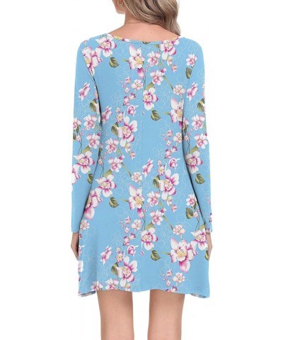 Women's Long Sleeve Pockets Casual Loose T-Shirt Dresses L-floral Light Blue $17.67 Dresses