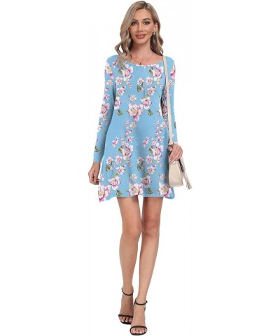 Women's Long Sleeve Pockets Casual Loose T-Shirt Dresses L-floral Light Blue $17.67 Dresses