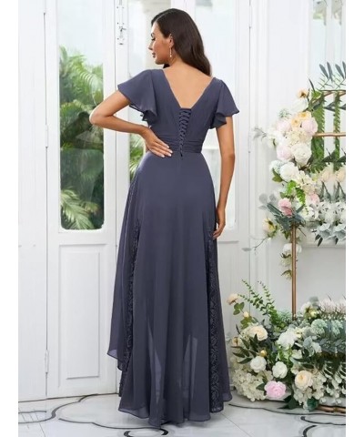 Tea Length Mother of The Bride Dresses for Wedding 2024 Lace Ruffle Sleeves Chiffon Bridesmaid Evening Gown Desert Rose $45.0...