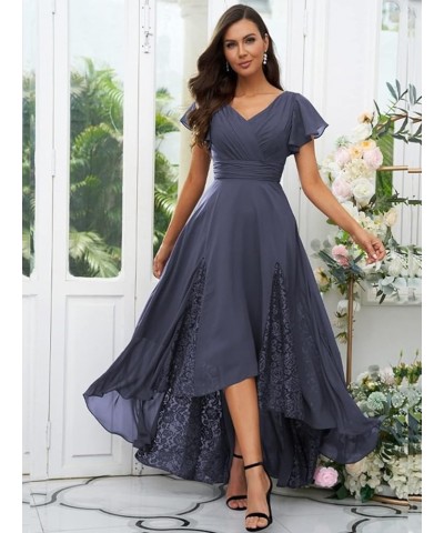 Tea Length Mother of The Bride Dresses for Wedding 2024 Lace Ruffle Sleeves Chiffon Bridesmaid Evening Gown Desert Rose $45.0...