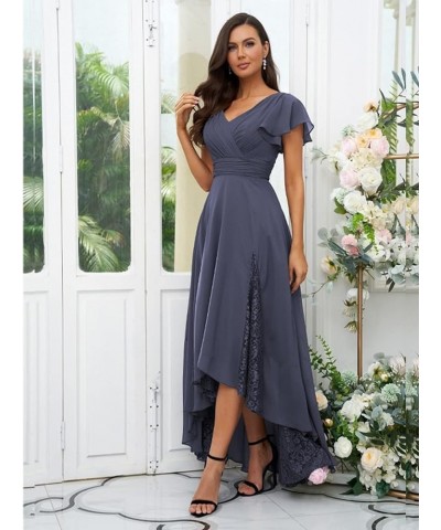 Tea Length Mother of The Bride Dresses for Wedding 2024 Lace Ruffle Sleeves Chiffon Bridesmaid Evening Gown Desert Rose $45.0...