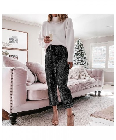 Sequin Pants Women,Womens Glitter Sparkle Pants Trousers Straight Leg Palazzo Pants Shiny Dance Bling Party Clubwear Z33-blac...