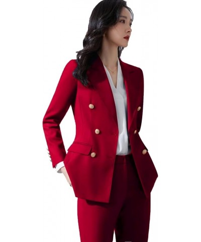 Women' Suit 2 Piece Double Breasted Blazer Pants Suit Set for Wedding Business Pantsuit for Work Red $28.49 Suits