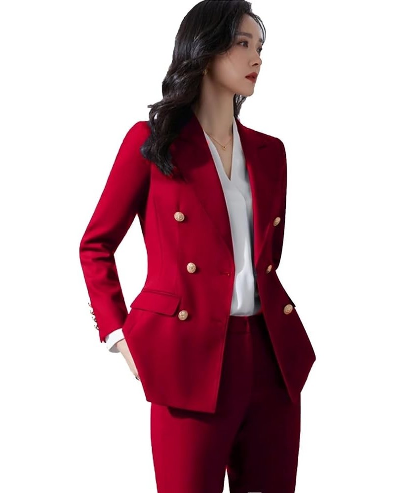 Women' Suit 2 Piece Double Breasted Blazer Pants Suit Set for Wedding Business Pantsuit for Work Red $28.49 Suits