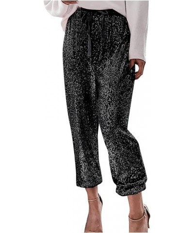 Sequin Pants Women,Womens Glitter Sparkle Pants Trousers Straight Leg Palazzo Pants Shiny Dance Bling Party Clubwear Z33-blac...