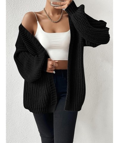 Women's Casual Open Front Lantern Long Sleeve Chunky Knit Cardigan Sweaters Black $18.61 Sweaters