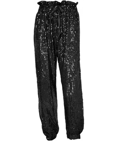 Sequin Pants Women,Womens Glitter Sparkle Pants Trousers Straight Leg Palazzo Pants Shiny Dance Bling Party Clubwear Z33-blac...