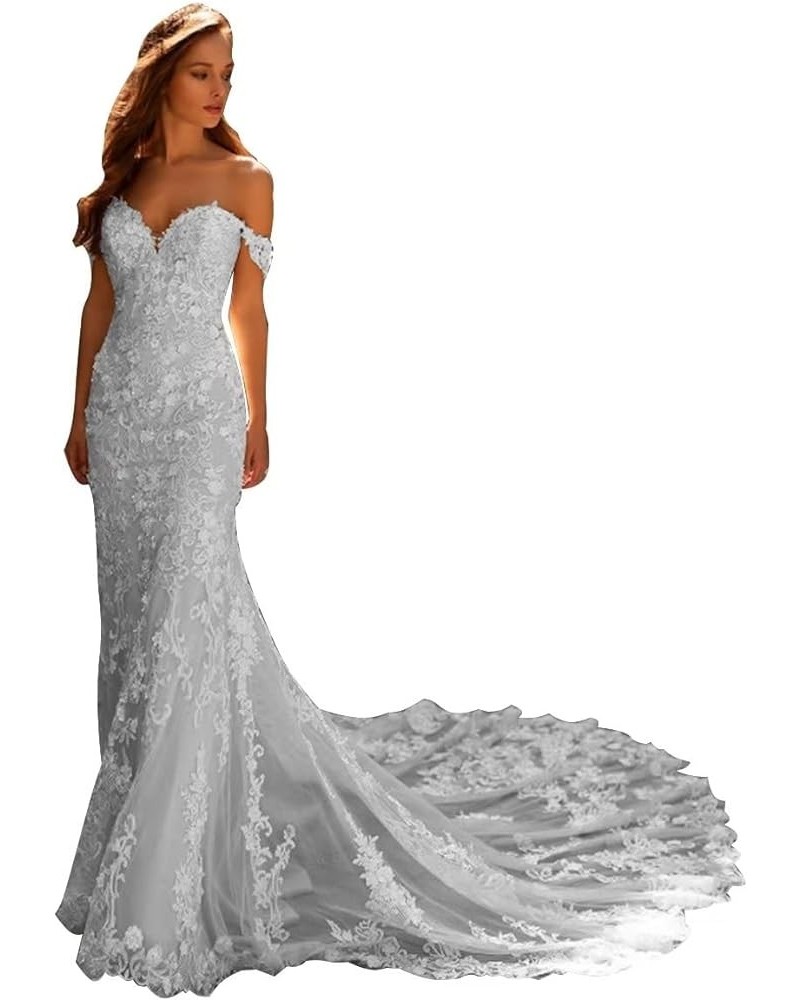 Mermaid Wedding Dresses for Bride 2023 Ball Gown Lace Bridal Dress for Women with Sleeves Cd-j-white $56.20 Dresses