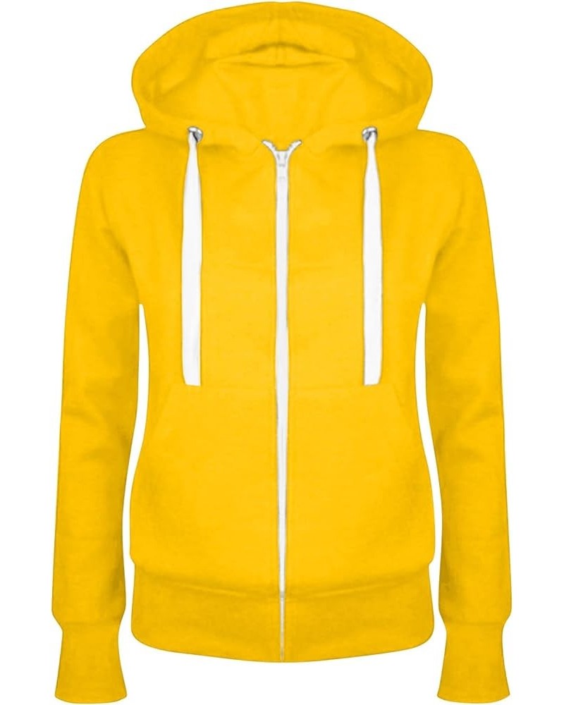 Zipper Hoodies For Women Fashion Outdoor Basic Sweatshirt Lightweight Zip Up Jackets Travel Hiking Sport Fall Outfits B-yello...