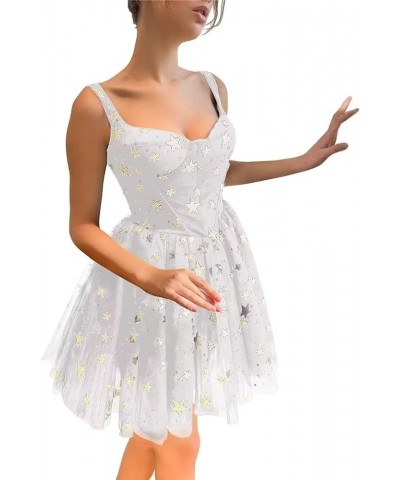 Sparkly Starry Tulle Prom Dress Short Glitter Star Homecoming Dresses Formal Evening Party Gowns C-ivory $22.55 Dresses