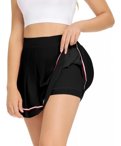 Womens Pleated Skirt High Waisted Skater Tennis Skirt with Shorts School A-line Mini Skirt 3 Black Stripe $13.20 Activewear