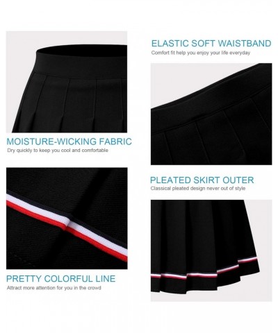 Womens Pleated Skirt High Waisted Skater Tennis Skirt with Shorts School A-line Mini Skirt 3 Black Stripe $13.20 Activewear