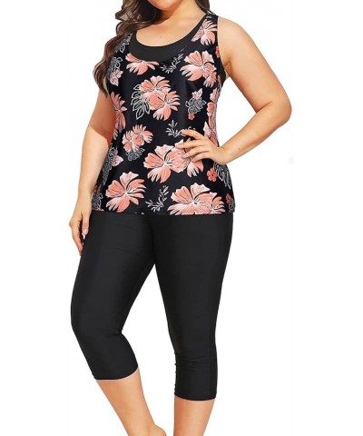 3 Piece Plus Size Swimsuits for Women Tankini Tops with Sports Bra and Swim Capris Athletic Bathing Suits Black Floral $26.45...