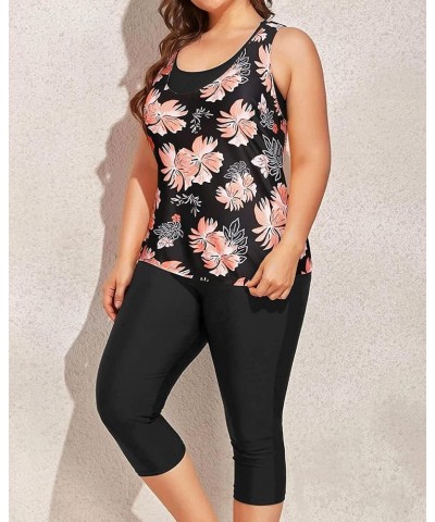 3 Piece Plus Size Swimsuits for Women Tankini Tops with Sports Bra and Swim Capris Athletic Bathing Suits Black Floral $26.45...