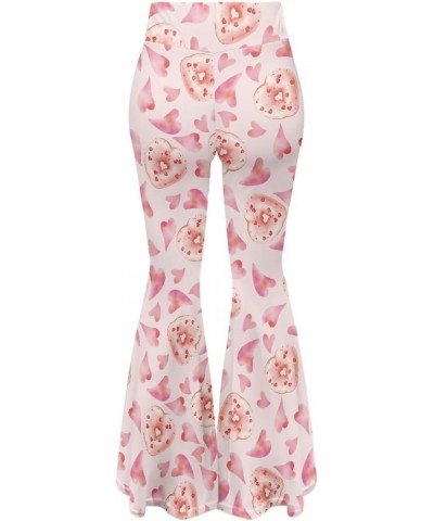 Flare Yoga Pants for Women High Waisted Bell Bottoms Plus Size Stretchy Soft Comfy Gym Leggings Pink Love Donuts $9.87 Leggings