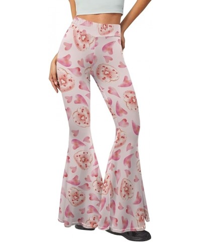 Flare Yoga Pants for Women High Waisted Bell Bottoms Plus Size Stretchy Soft Comfy Gym Leggings Pink Love Donuts $9.87 Leggings