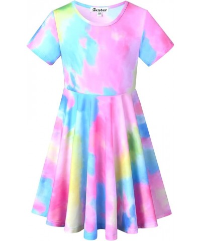 Unicorn Dresses for Girls Summer Swing Short Sleeve Casual Clothes for Kids Tie-dye e39 $9.68 Dresses