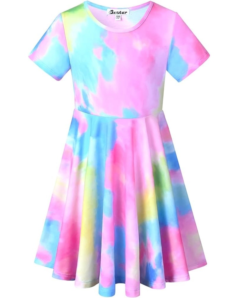 Unicorn Dresses for Girls Summer Swing Short Sleeve Casual Clothes for Kids Tie-dye e39 $9.68 Dresses