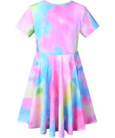 Unicorn Dresses for Girls Summer Swing Short Sleeve Casual Clothes for Kids Tie-dye e39 $9.68 Dresses