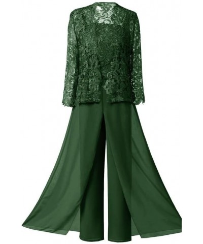 Mother of The Bride Pant Suits Lace Mother of The Groom Dresses with Jacket 3 Pcs Long Formal Evening Gowns Dark Green $37.72...