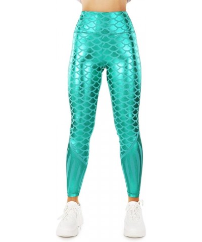 High Waisted Animal Print Leggings Fun Prints for Halloween and Beyond Mermaid (Green) $14.08 Leggings