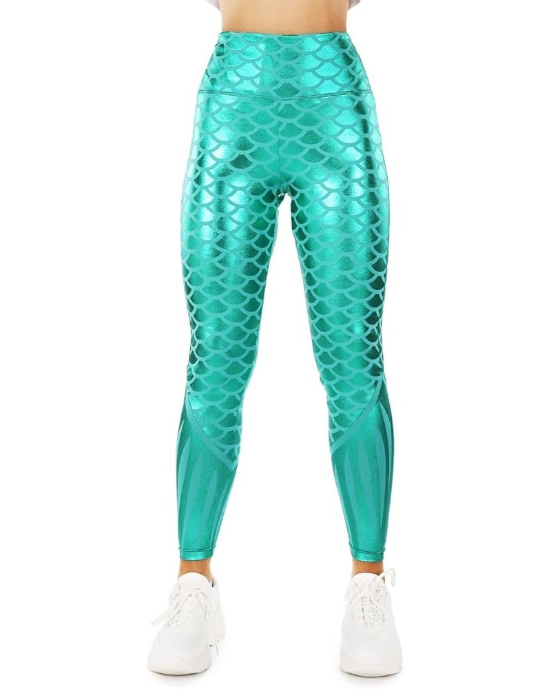 High Waisted Animal Print Leggings Fun Prints for Halloween and Beyond Mermaid (Green) $14.08 Leggings