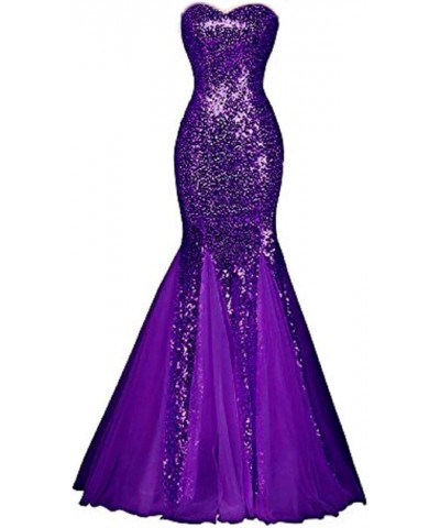 Women Sparkly Sequins Mermaid Prom Dresses Long 2020 Strapless Formal Evening Party Gown SQ38 Purple $37.60 Dresses