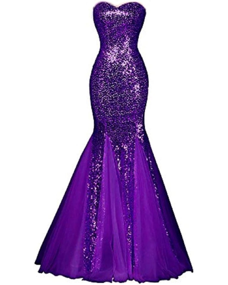 Women Sparkly Sequins Mermaid Prom Dresses Long 2020 Strapless Formal Evening Party Gown SQ38 Purple $37.60 Dresses